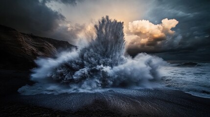 Photography work, turbid waves emptying, stunning waves crashing on the shore, beautiful background, beautiful light and shadow