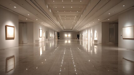 Empty Art Gallery Interior with Shiny Floor and Frame Mockups