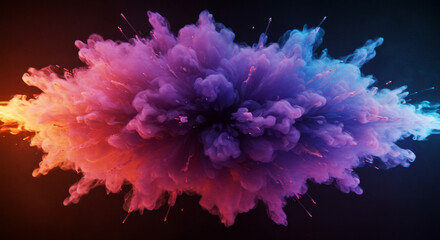 Obraz premium Vibrant explosion of colorful powder clouds with dynamic motion and glowing particles