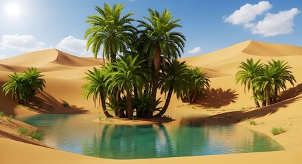 Lush green oasis in a vast desert