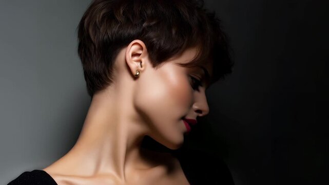 Captivating portrait of a young woman with a stylish pixie haircut