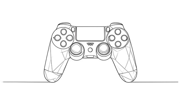 A detailed line drawing of a video  controller, presented in a clean and minimalist style.