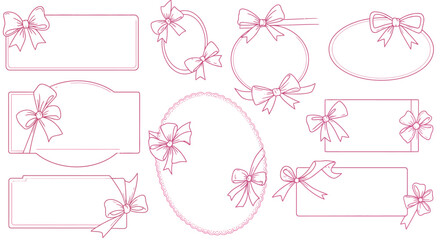Elegant pink frame collection with bows for invitations and decoration