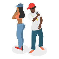 3D Isometric Flat  Illustration of Rap Music And Hip-hop Style. Item 3