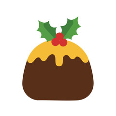 Festive Christmas pudding with holly and berries on top, isolated.