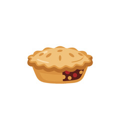 A golden brown, delicious-looking pie with a flaky crust and a filling of red berries.