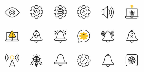Collection of various notification settings and alert icons in a line art style arrangement