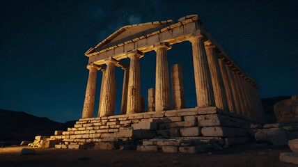Greek temple ruins under moonlight, Travel photography
