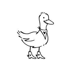 cute duck in boots and scarf line art
