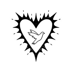 peaceful bird in heart line art