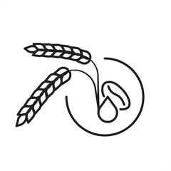 Line icon of commodities showing agriculture wheat, food, and oil drop. Perfect for finance, trading, farming, raw materials, energy market, resources, economy, supply chain, and investment.