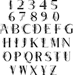 Floral themed alphabet A-Z and numbers 0-9 decorated with elegant botanical elements.