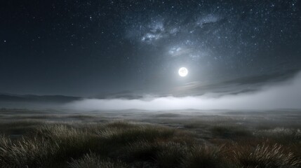 Moonlit misty field