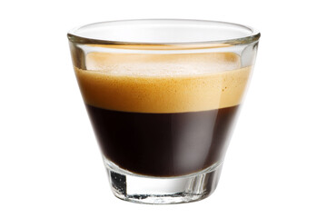Close up of espresso shot in clear glass with crema isolated on transparent background