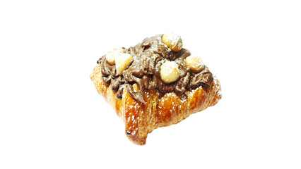 Close up Macadamia croissant on Transparent background.