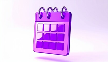 3D purple calendar icon with white date grid on pink-purple gradient background.