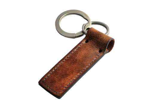 Brown Leather Key chain on a transparent background 