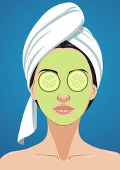 Girl with cucumber mask