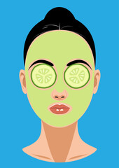 Girl with cucumber mask