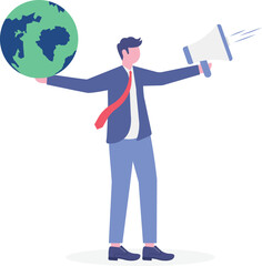 Flat illustration of businessman holding viral marketing elements

