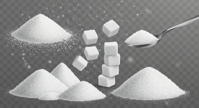 Discover the Sweetness Piles of Sugar and Sugar Cubes Ready for Baking Modern Minimalist Style Purity in Every Grain Versatile for Cooking Recipes and Beverage Illustrations