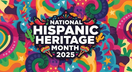 Celebrate national hispanic heritage month 2025 with this vibrant and colorful design, featuring traditional elements and symbols of latin american culture and heritage