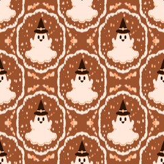 Halloween Ikat Pattern, Spooky Geometric Textile Design, Digital Seamless Background for Fabric, Scrapbook, Party Decor