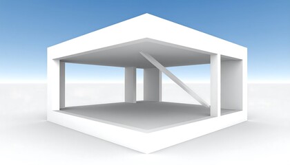 A modern, minimalist architectural structure, showcasing clean lines and a sense of spaciousness against a clear sky.