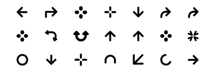 Minimalist Arrow and Interface Icon Set – Monochrome Navigation Symbols for UI/UX, Digital Planners, and Graphic Design