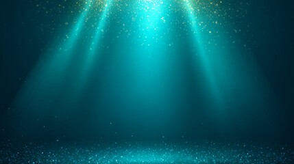 Blue light glow on dark empty background with spotlights and sparkles, abstract digital backdrop with smooth gradient, perfect for banners and presentations.