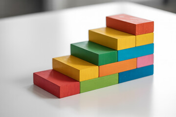 Obraz premium Stock photo of colorful wooden blocks stacked to create a staircase for business growth concept