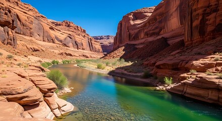Scenic River Flowing Through Red Rock Canyon