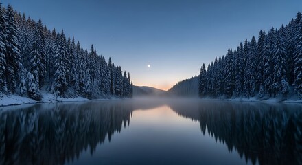 Fototapeta premium Tranquil Winter Lake Reflection