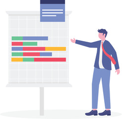 Flat illustration of computer laptop displays gantt chart assisting in planning for software development and project management
