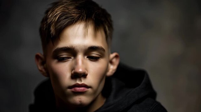 Pensive teen boy with trendy undercut hairstyle