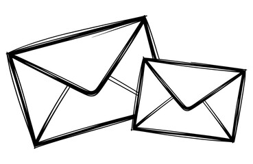 Hand drawn sketch illustration of paper envelopes in black and white vector style