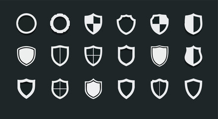 Assortment of Security Shields: A Collection of Vector Icons for Protection and Assurance in Various Designs showcasing a diversity of shield outlines