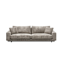 Fototapeta premium Modern gray sofa with plush cushions, perfect for stylish living rooms. Its sleek design and comfortable seating create cozy atmosphere for relaxation