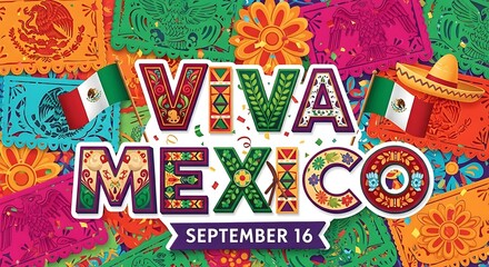 Celebrate mexicos independence day on september 16th with viva mexico, featuring the mexican flag, sombrero, and colorful decorations for a festive and traditional celebration