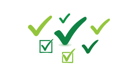 Assorted green check marks conveying approval and confirmation across a white surface offering ample copy space