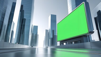 Futuristic Cityscape Sleek Skyscrapers and a Blank Billboard for Advertising