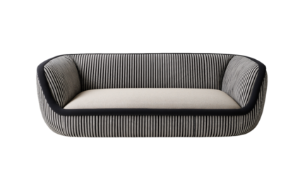 Modern striped sofa with rounded edges couch furniture isolated on a transparent background