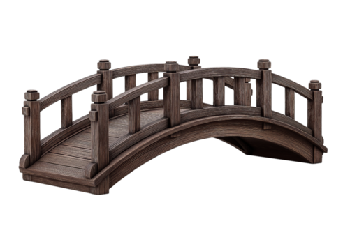 Wooden garden bridge with arched walkway graphic design isolated on a transparent background