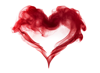 Red Smoke Heart Shape love isolated on a transparent background