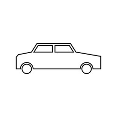 Simple black outline illustration of a car viewed from the side, isolated on a white background.