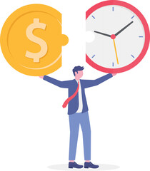 Flat illustration of man connecting time or money

