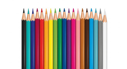 Fototapeta premium A vibrant collection of colored pencils arranged in a neat, organized row against a plain white backdrop.