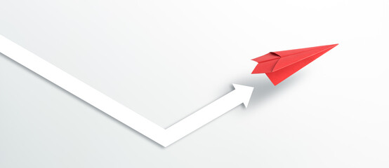 Red paper plane with arrow up