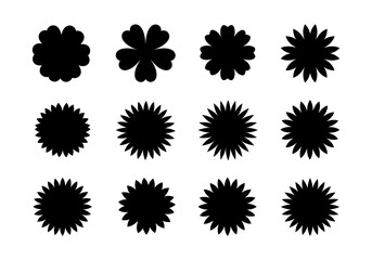Fototapeta premium Collection of Silhouette Floral Starburst Shapes and Flower Icons for Design and Decoration Purposes