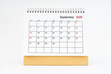September 2026 desktop calendar isolated on white background, Planing or appointment concept.